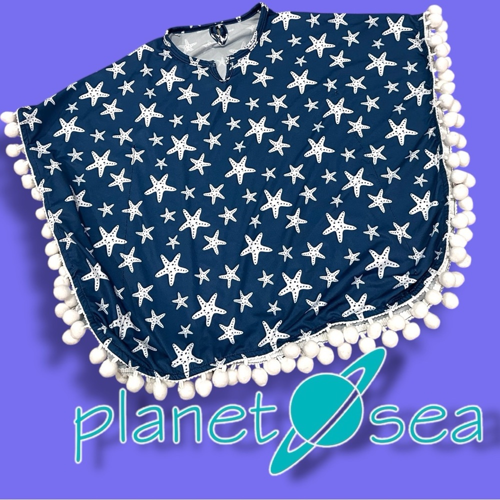 NWOT Planet Sea Starfish Poncho Swim Cover-Up in Blue and White. Size 18 Months